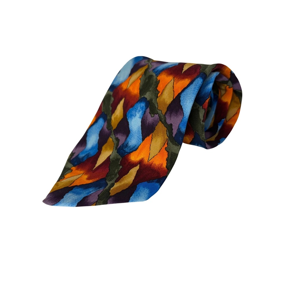J. Garcia Mens Silk Necktie‎ Abstract Geometric Blue Orange Purple Art Tie USA